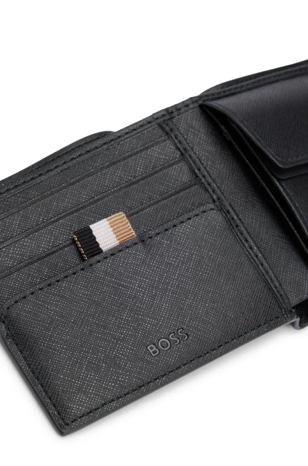 BOSS STRUCTURED WALLET WITH SIGNATURE STRIPE AND LOGO DETAIL