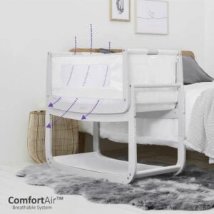 SnuzPod4 Baby Bedside Crib Safety Tested, Breathable Mattress and Dual View Mesh Windows(LxWxH – 100x95x49 cm) From 0 Months and Above – Haze Grey