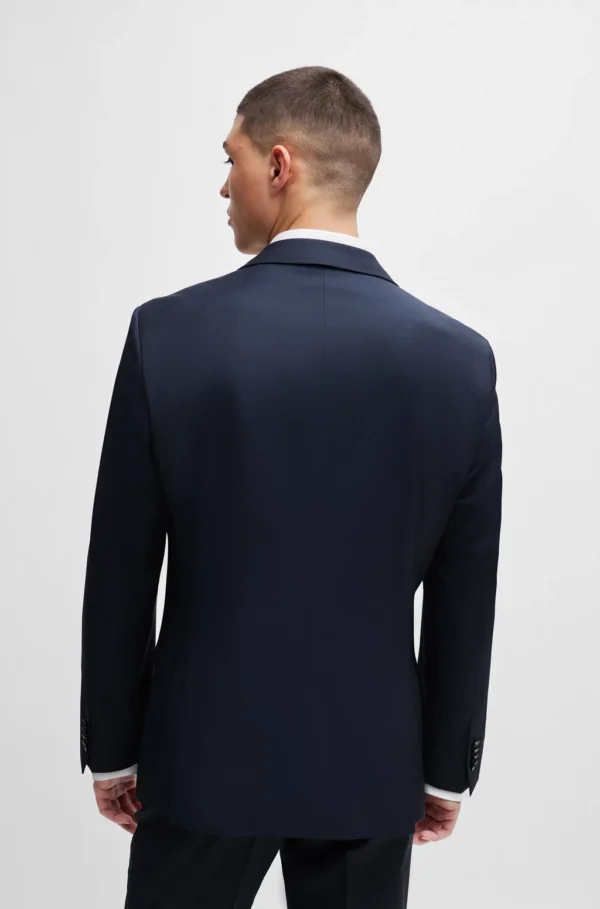 SLIM-FIT SUIT IN PATTERNED VIRGIN-WOOL CANVAS- SLIM FIT DARK BLUE