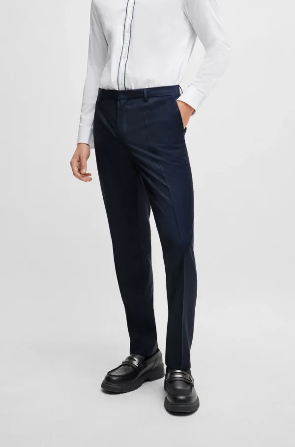 SLIM-FIT SUIT IN PATTERNED VIRGIN-WOOL CANVAS- SLIM FIT DARK BLUE