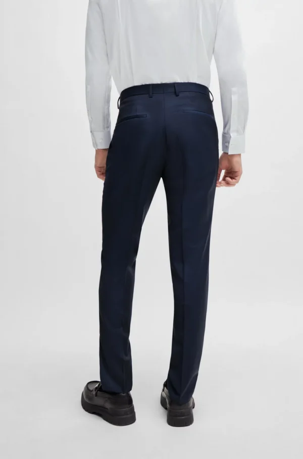 SLIM-FIT SUIT IN PATTERNED VIRGIN-WOOL CANVAS- SLIM FIT DARK BLUE