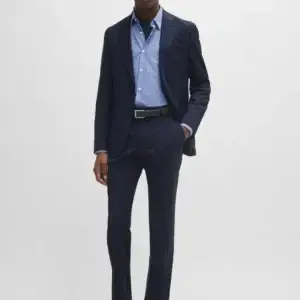 BOSS SLIM-FIT SUIT IN CHECKED VIRGIN WOOL- SLIM FIT- DARK BLUE