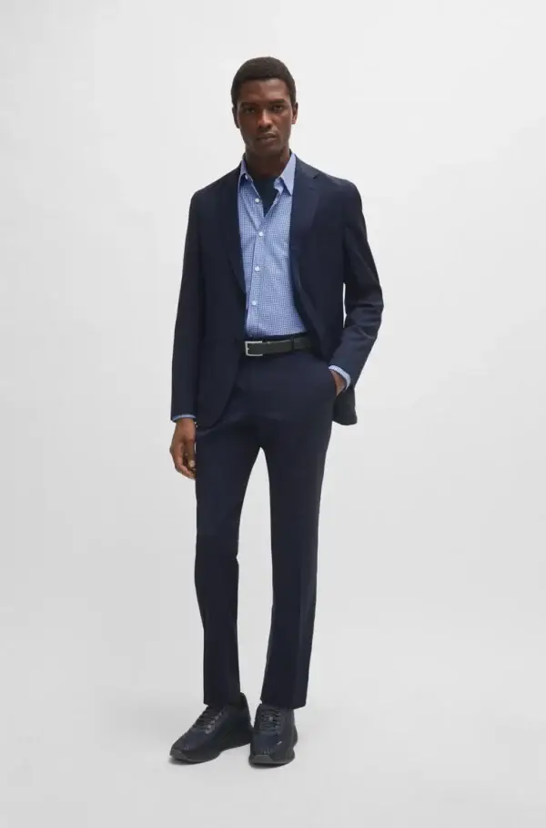 BOSS SLIM-FIT SUIT IN CHECKED VIRGIN WOOL- SLIM FIT- DARK BLUE