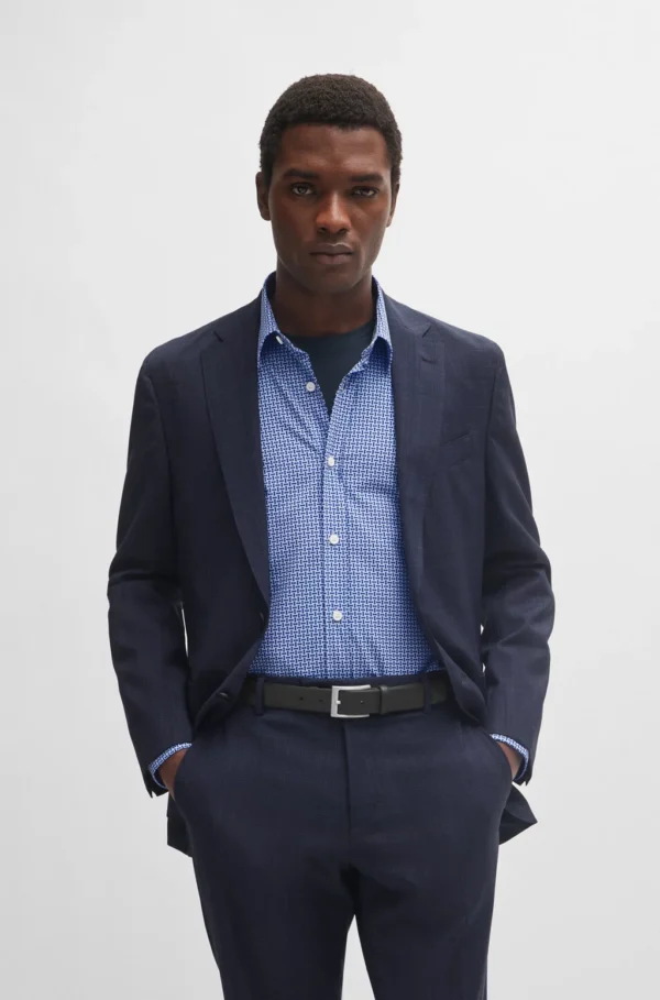 BOSS SLIM-FIT SUIT IN CHECKED VIRGIN WOOL- SLIM FIT- DARK BLUE