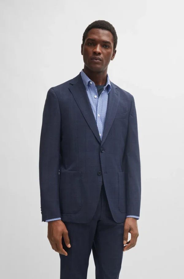 BOSS SLIM-FIT SUIT IN CHECKED VIRGIN WOOL- SLIM FIT- DARK BLUE