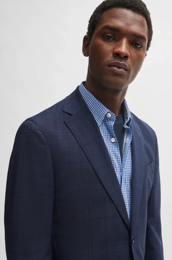 BOSS SLIM-FIT SUIT IN CHECKED VIRGIN WOOL- SLIM FIT- DARK BLUE
