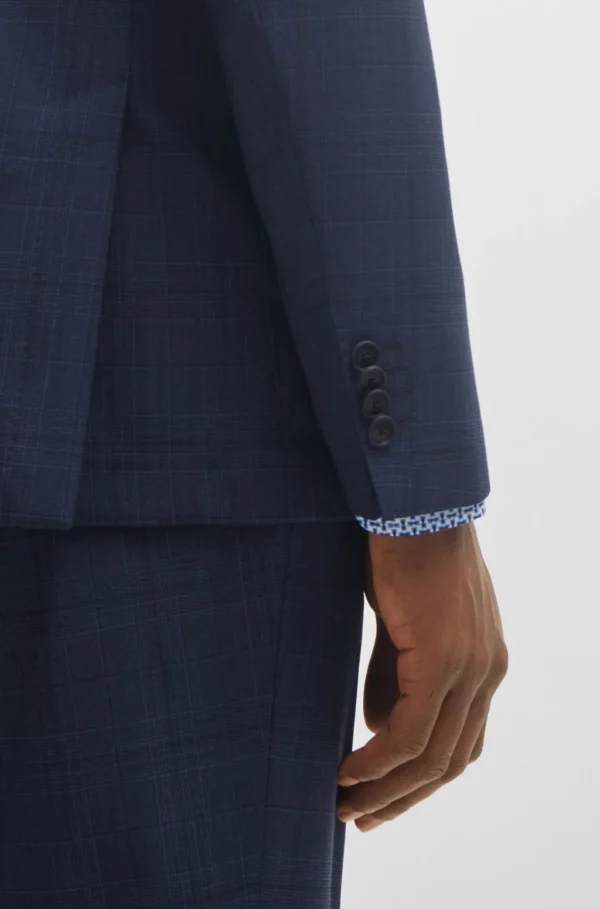 BOSS SLIM-FIT SUIT IN CHECKED VIRGIN WOOL- SLIM FIT- DARK BLUE
