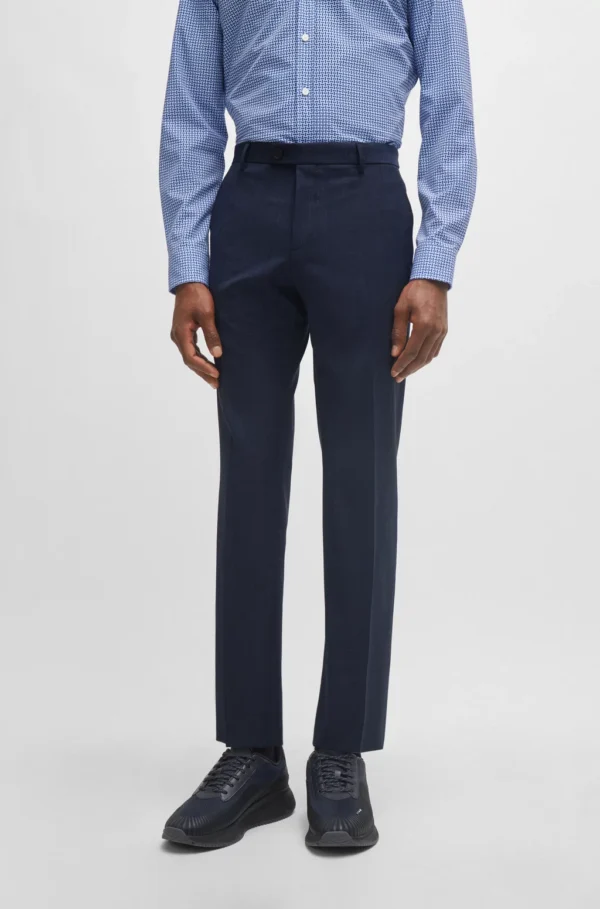 BOSS SLIM-FIT SUIT IN CHECKED VIRGIN WOOL- SLIM FIT- DARK BLUE