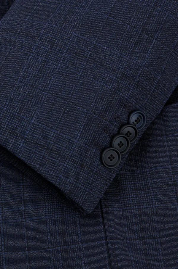 BOSS SLIM-FIT SUIT IN CHECKED VIRGIN WOOL- SLIM FIT- DARK BLUE