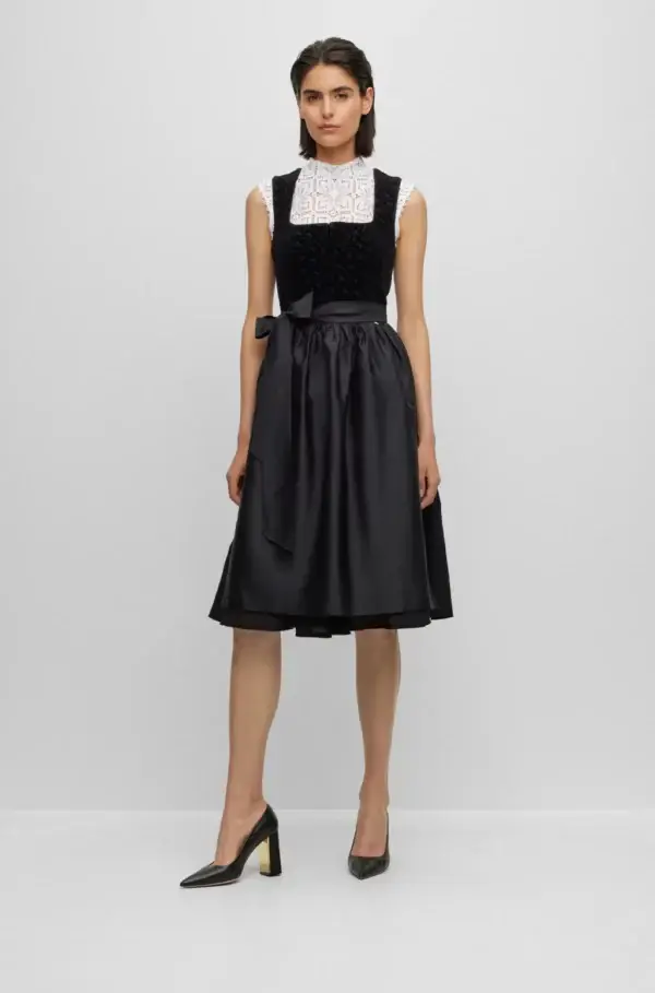 BOSS X KINGA MATHE DIRNDL DRESS WITH MONOGRAM-VELVET BODICE- BLACK