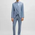 BOSS SLIM-FIT SUIT IN A MELANGE WOOL BLEND -LIGHT BLUE