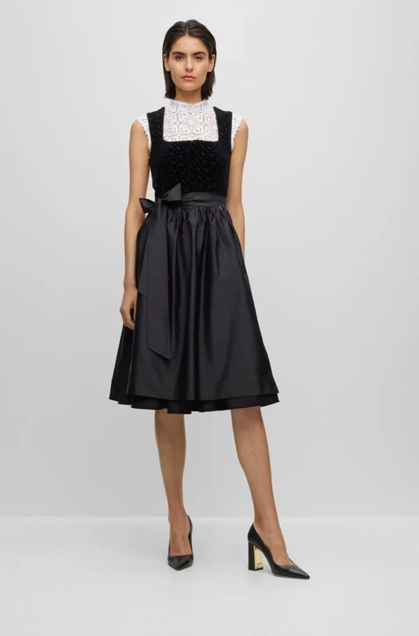 BOSS X KINGA MATHE DIRNDL DRESS WITH MONOGRAM-VELVET BODICE- BLACK