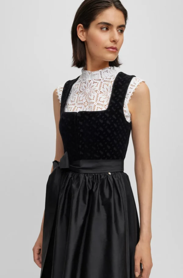 BOSS X KINGA MATHE DIRNDL DRESS WITH MONOGRAM-VELVET BODICE- BLACK
