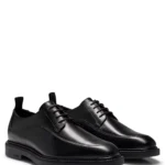 BOSS LEATHER LACE-UP DERBY SHOES WITH STITCHING DETAIL- BLACK