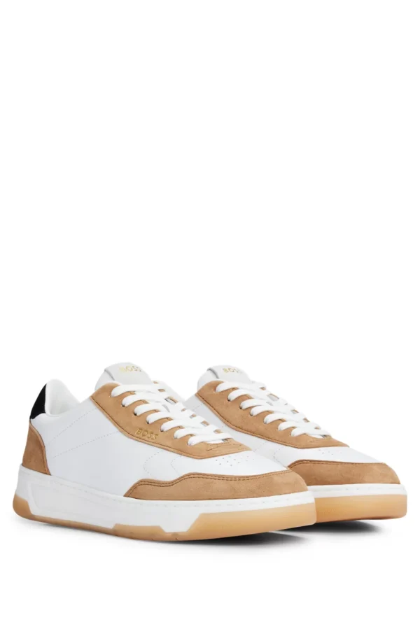 BOSS BRANDED LACE-UP TRAINERS IN LEATHER AND NUBUCK