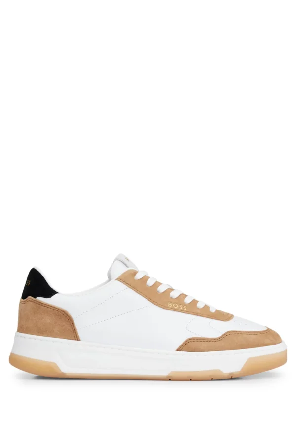 BOSS BRANDED LACE-UP TRAINERS IN LEATHER AND NUBUCK