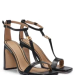 BOSS T-BAR LEATHER SANDALS WITH DOUBLE MONOGRAM