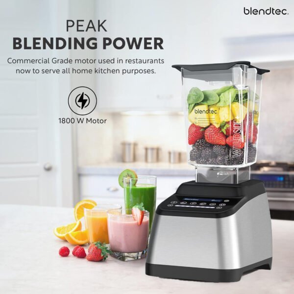Blendtec 1800W Blender, Made In USA Heavy Duty Mixer with 100 Speed Touch Slider & Interface, Preprogrammed Cycles for Smoothie Maker, Salsa, Juice, Hot Soup, Clean & More – Designer 725 (Black)
