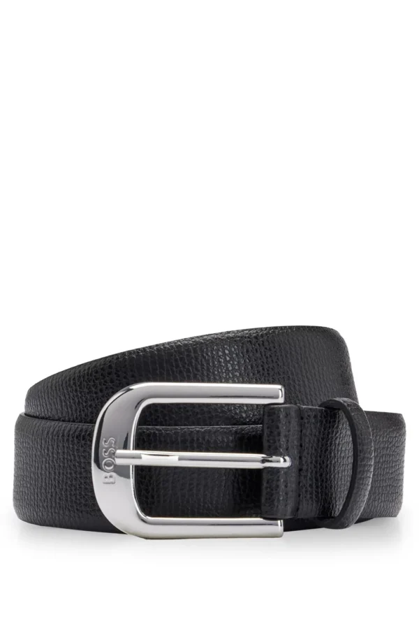 BOSS ITALIAN-LEATHER BELT WITH LOGO BUCKLE