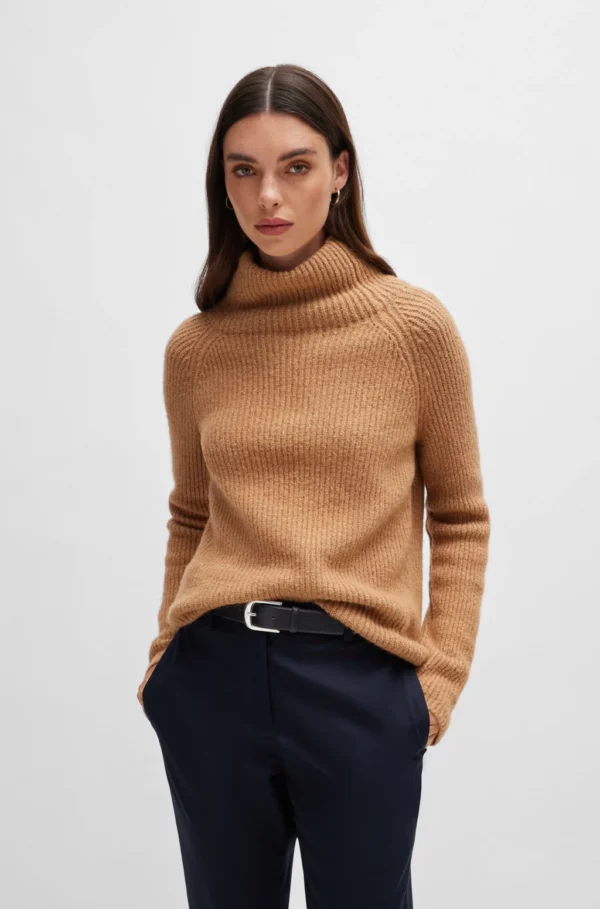 BOSS RIBBED SCARF IN VIRGIN WOOL WITH TONAL EMBROIDERED LOGO