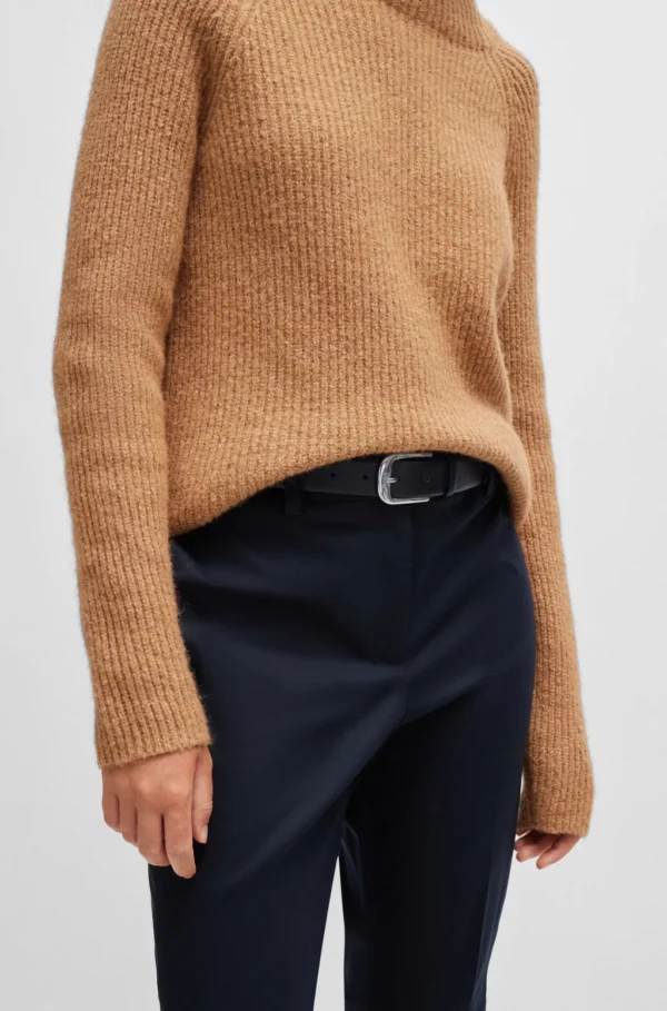 BOSS RIBBED SCARF IN VIRGIN WOOL WITH TONAL EMBROIDERED LOGO