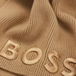 BOSS RIBBED SCARF IN VIRGIN WOOL WITH TONAL EMBROIDERED LOGO
