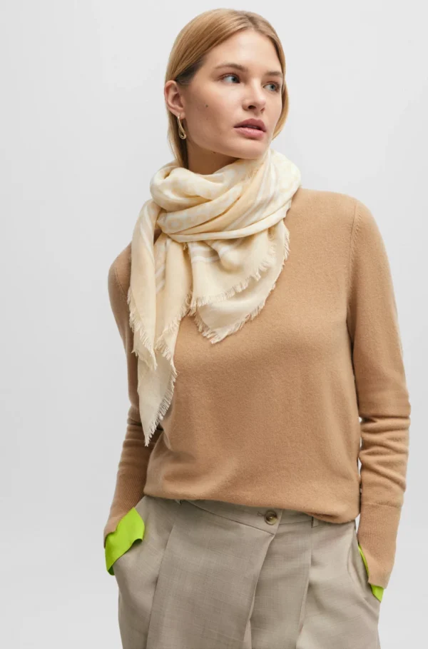 BOSS LOGO-PRINT WOVEN SCARF WITH FRINGED EDGES