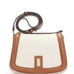 BOSS COTTON-BLEND SADDLE BAG WITH LEATHER TRIMS Beige