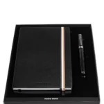 BOSS BLACK A5 NOTEBOOK AND BRASS FOUNTAIN PEN SET