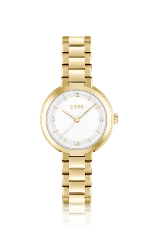 BOSS LINK-BRACELET WATCH WITH SILVER-WHITE CRYSTAL-STUDDED DIAL