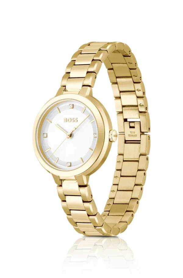 BOSS LINK-BRACELET WATCH WITH SILVER-WHITE CRYSTAL-STUDDED DIAL