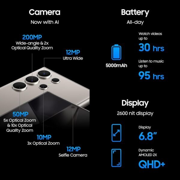 Samsung Galaxy S24 Ultra AI Phone, 256GB Storage, 12GB RAM, Android Smartphone, 200MP Camera, S Pen, Long Battery Life (UAE Version)